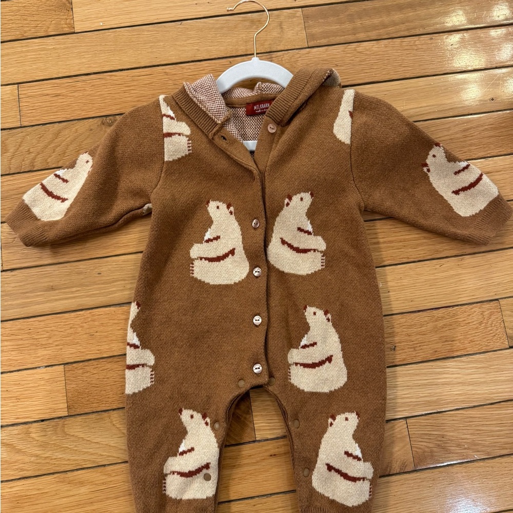**NEW** Milkbarn Honey Bear Knitted Birdseye Jacquard Hooded Jumpsuit